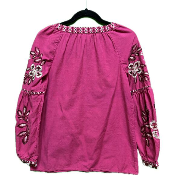 Tory Burch Theresa Hibiscus Embroidered Floral Blouse Pink size 2 - Picture 2 of 7
